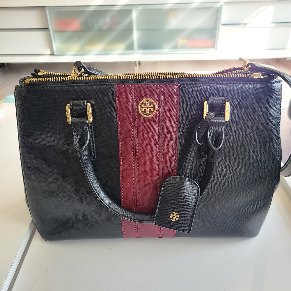 Tory Burch Black and Burgundy Crossbody Bag